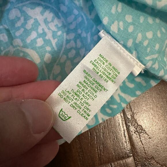 LILLY PULITZER Sarasota Tunic Top Aquamarine Blue Abstract Beaded Boho - Picture 9 of 12